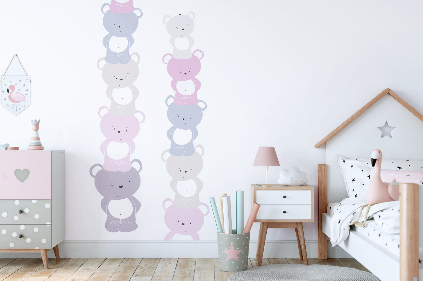 Fototapete Teddybären Rosa Lila - 1,59 m x 2,80 m