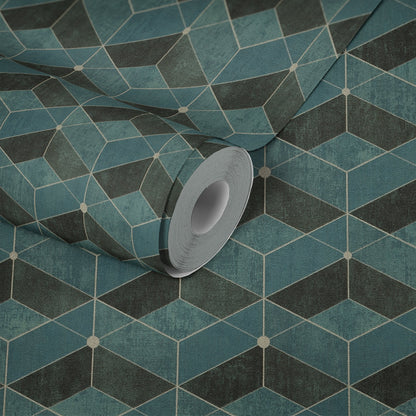 Livingwalls Titanium 3 Geometrische Vliestapete Grün Gold Schwarz 10,05 m x 0,53 m