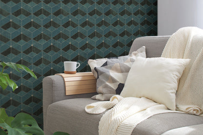 Livingwalls Titanium 3 Geometrische Vliestapete Grün Gold Schwarz 10,05 m x 0,53 m