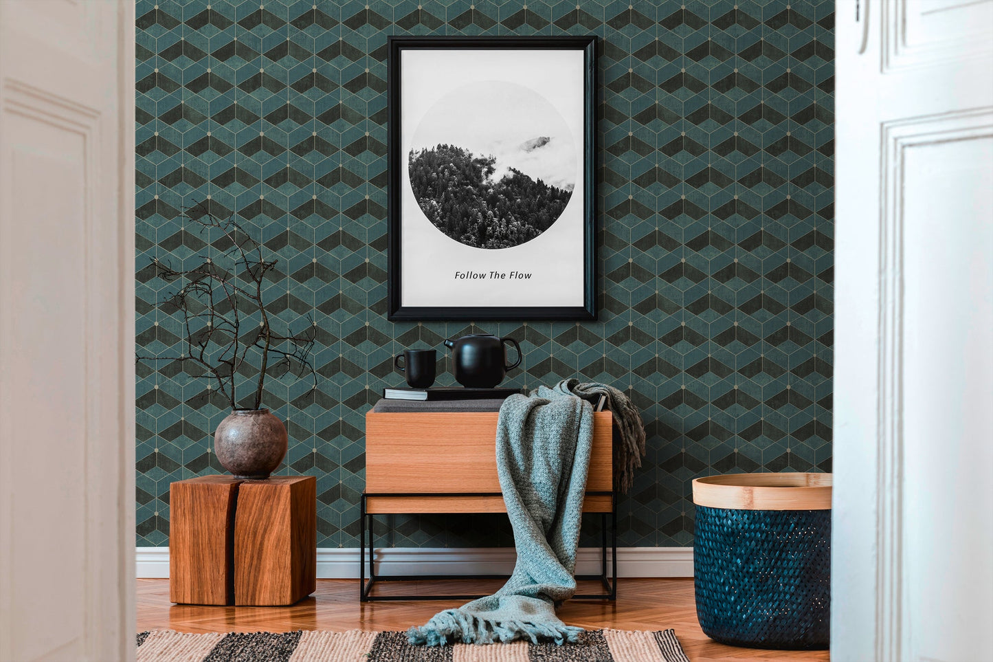 Livingwalls Titanium 3 Geometrische Vliestapete Grün Gold Schwarz 10,05 m x 0,53 m