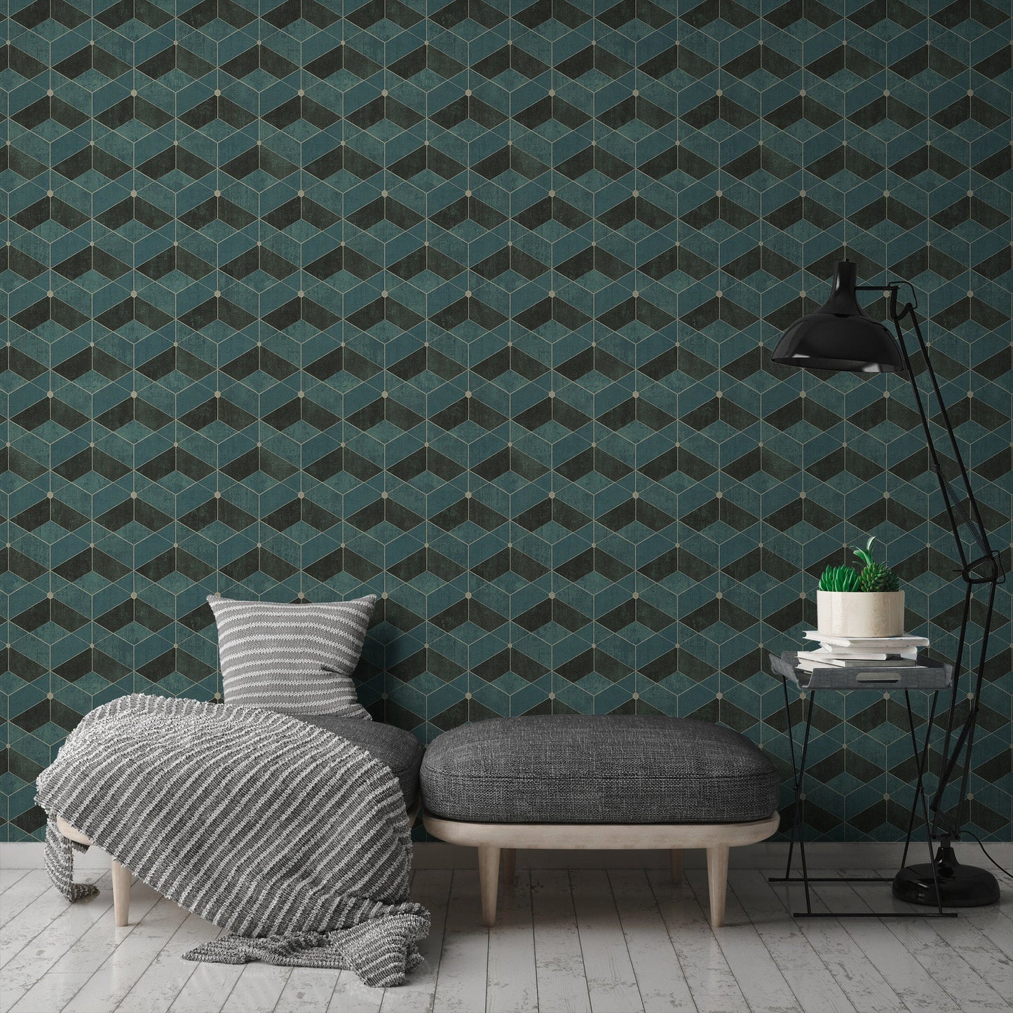 Livingwalls Titanium 3 Geometrische Vliestapete Grün Gold Schwarz 10,05 m x 0,53 m