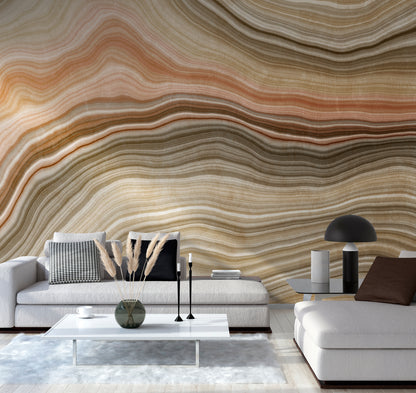 Fototapete Marmor Linien Beige Braun - 3,71 m x  2,80 m