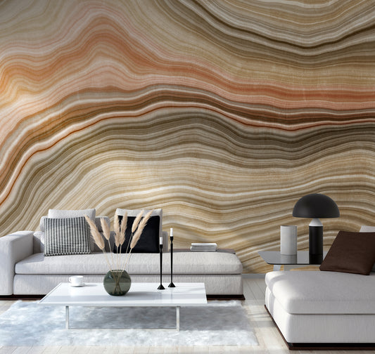 Fototapete Marmor Linien Beige Braun - 3,71 m x  2,80 m
