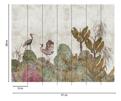 Fototapete Vögel Pflanzen Beige Grün - 3,71 m x  2,80 m