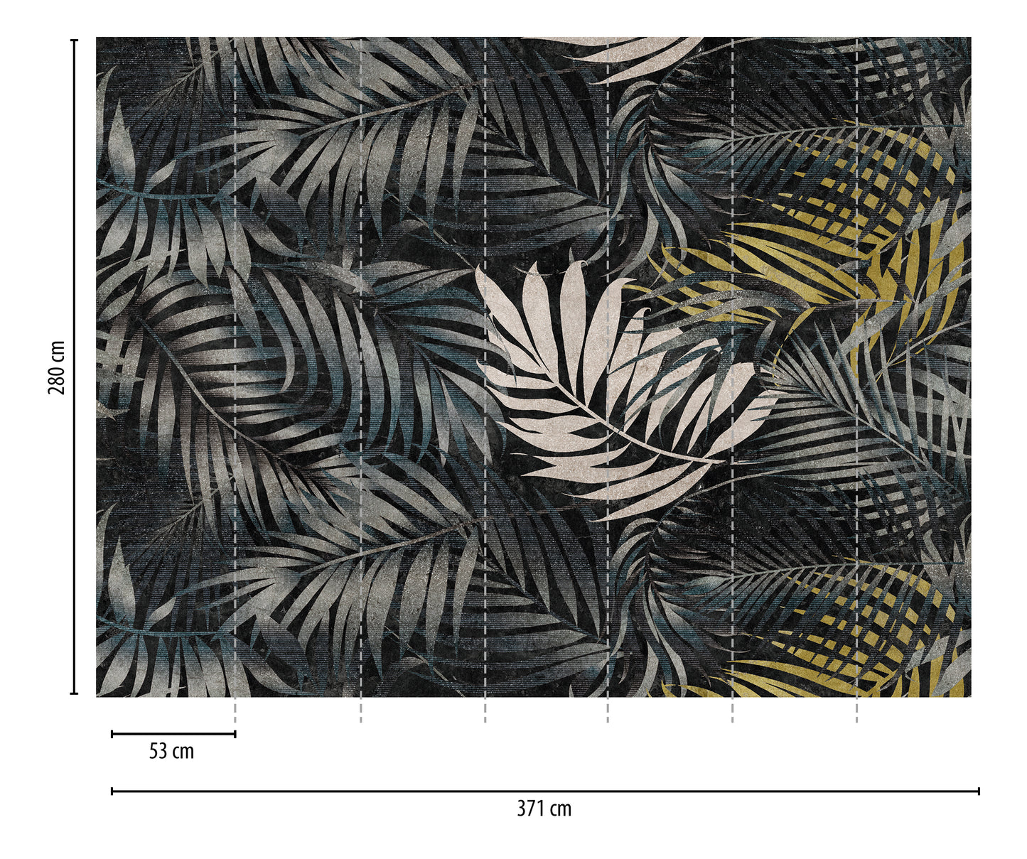 Fototapete Tropische Blätter Schwarz Gold - 3,71 m x  2,80 m