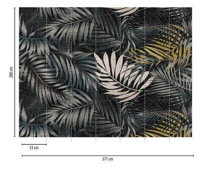Fototapete Tropische Blätter Schwarz Gold - 3,71 m x  2,80 m