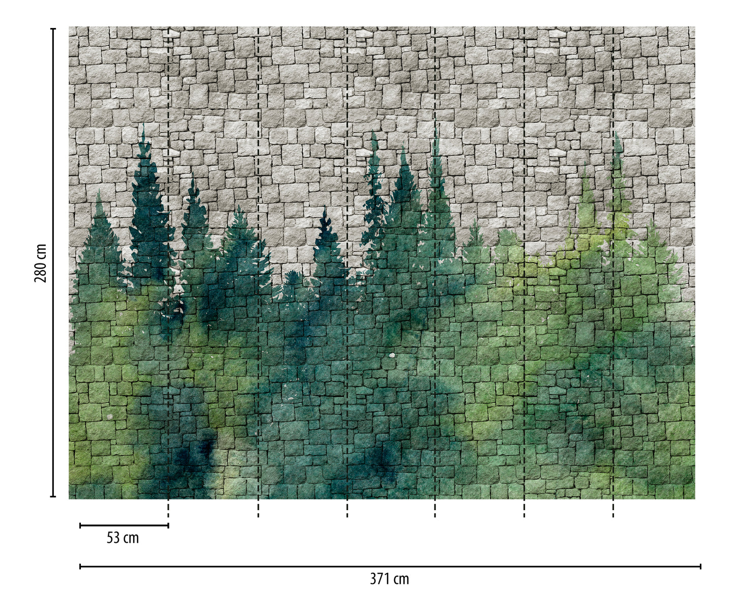 Fototapete Steinwand Wald Grün - 3,71 m x  2,80 m