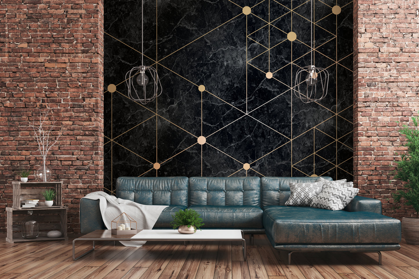 Fototapete Marmoroptik Schwarz Gold - 3,71 m x  2,80 m