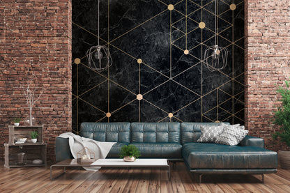 Fototapete Marmoroptik Schwarz Gold - 3,71 m x  2,80 m
