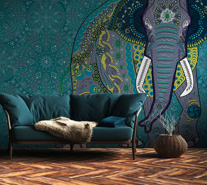 Fototapete Elefant Mandala Türkis - 3,71 m x  2,80 m