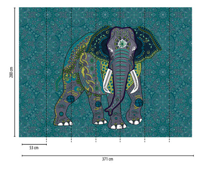 Fototapete Elefant Mandala Türkis - 3,71 m x  2,80 m