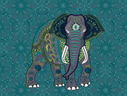 Fototapete Elefant Mandala Türkis - 3,71 m x  2,80 m