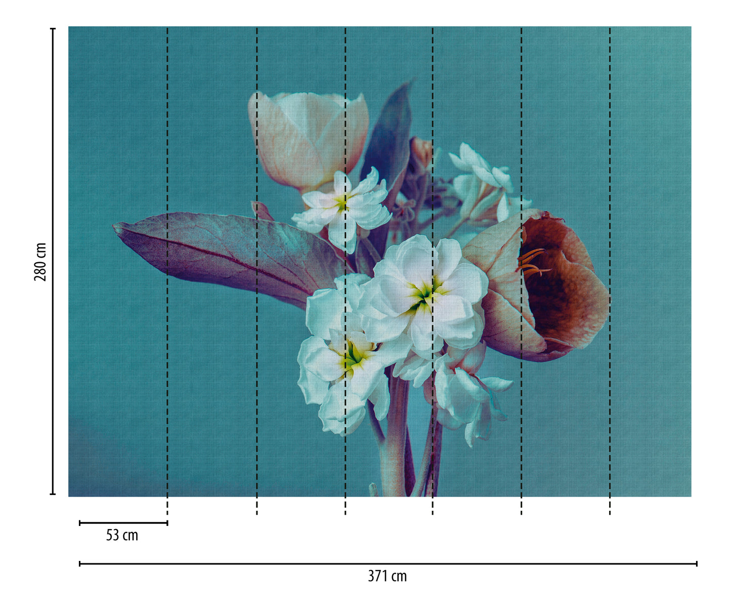 Fototapete Blüten Blau Grün - 3,71 m x  2,80 m