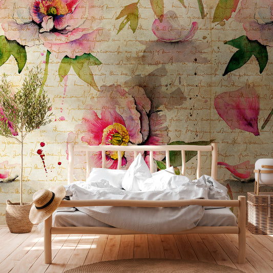Fototapete Blumen Beige Rosa - 3,71 m x  2,80 m