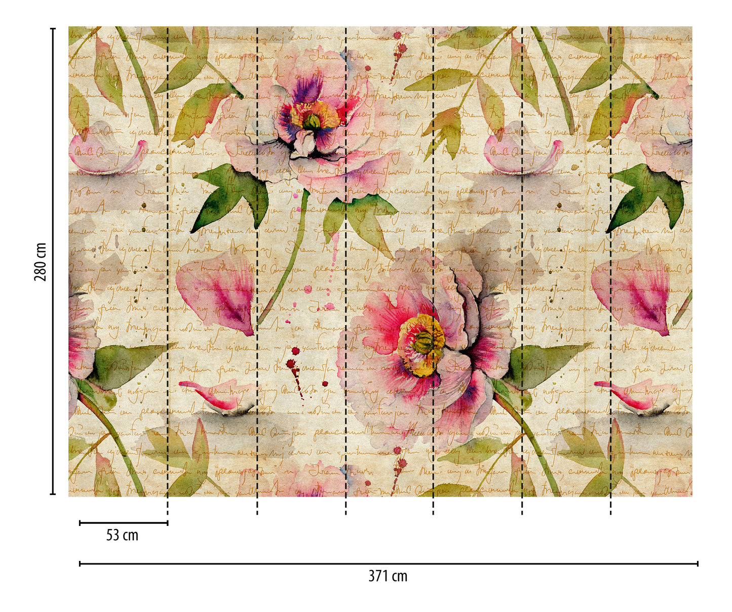Fototapete Blumen Beige Rosa - 3,71 m x  2,80 m