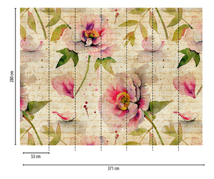 Fototapete Blumen Beige Rosa - 3,71 m x  2,80 m