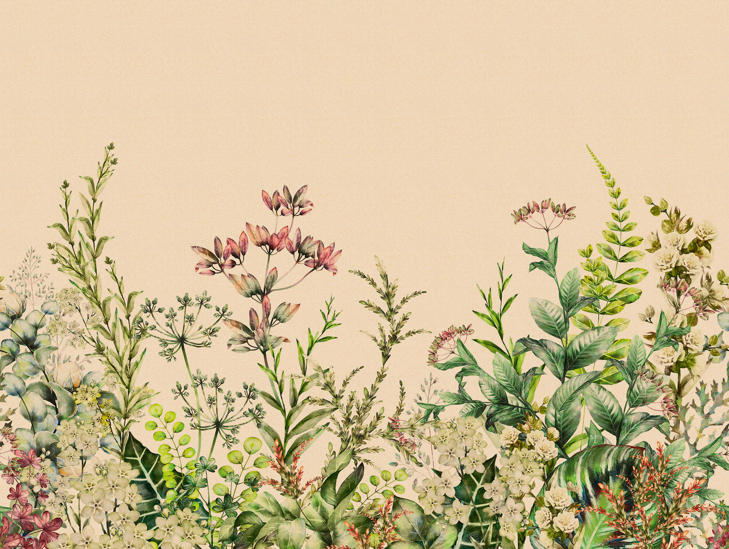Fototapete Blumenwiese Beige Grün - 3,71 m x  2,80 m