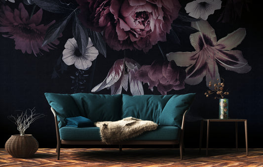 Fototapete Blumen Schwarz - 3,71 m x  2,80 m