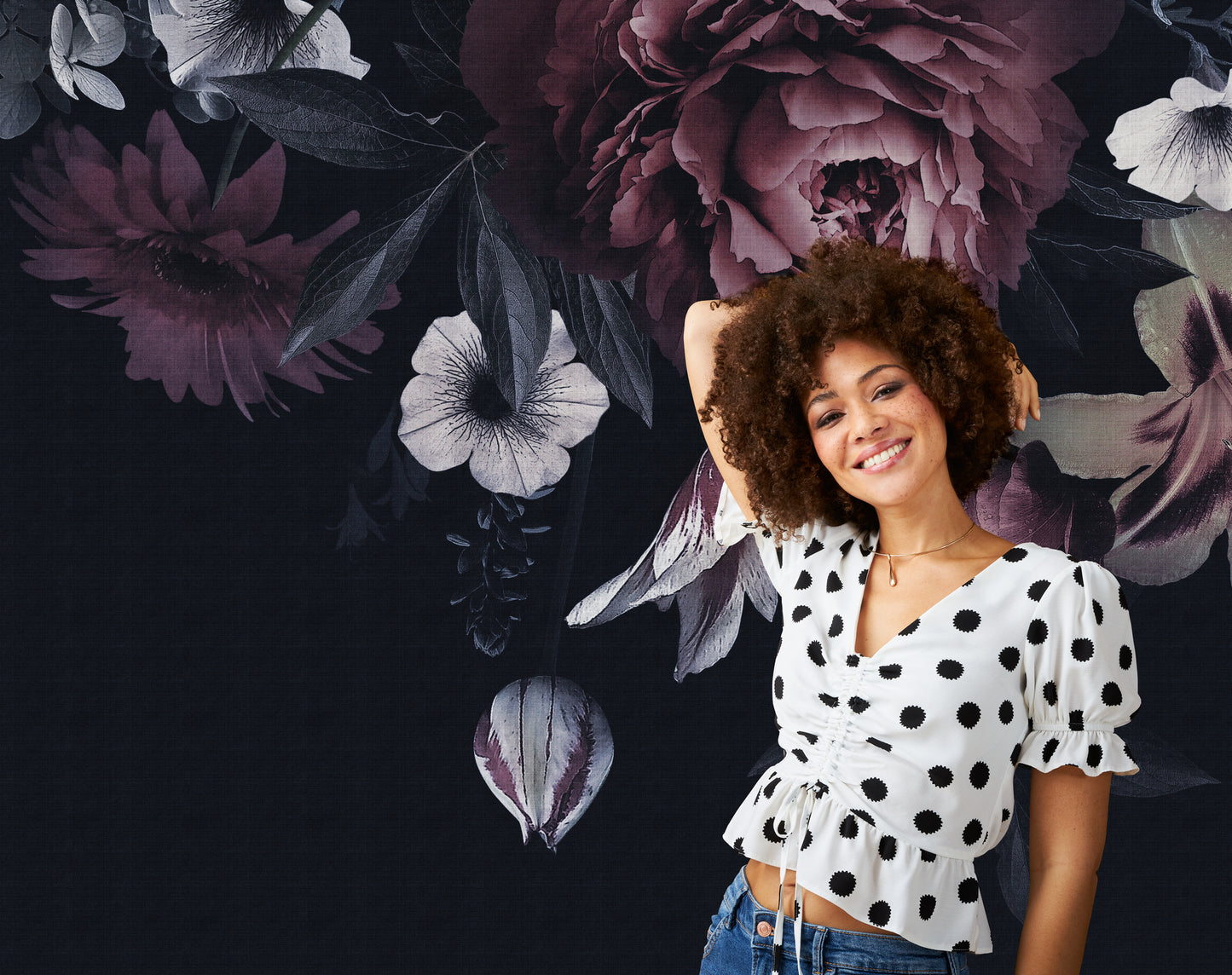 Fototapete Blumen Schwarz - 3,71 m x  2,80 m