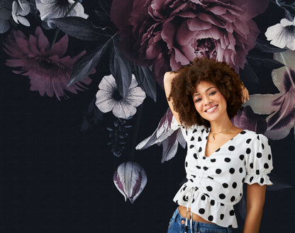 Fototapete Blumen Schwarz - 3,71 m x  2,80 m
