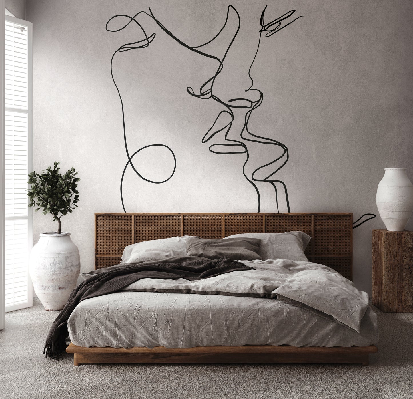 Fototapete Line Art Gesicht Grau - 3,71 m x  2,80 m