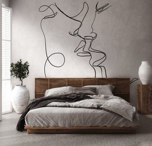 Fototapete Line Art Gesicht Grau - 3,71 m x  2,80 m