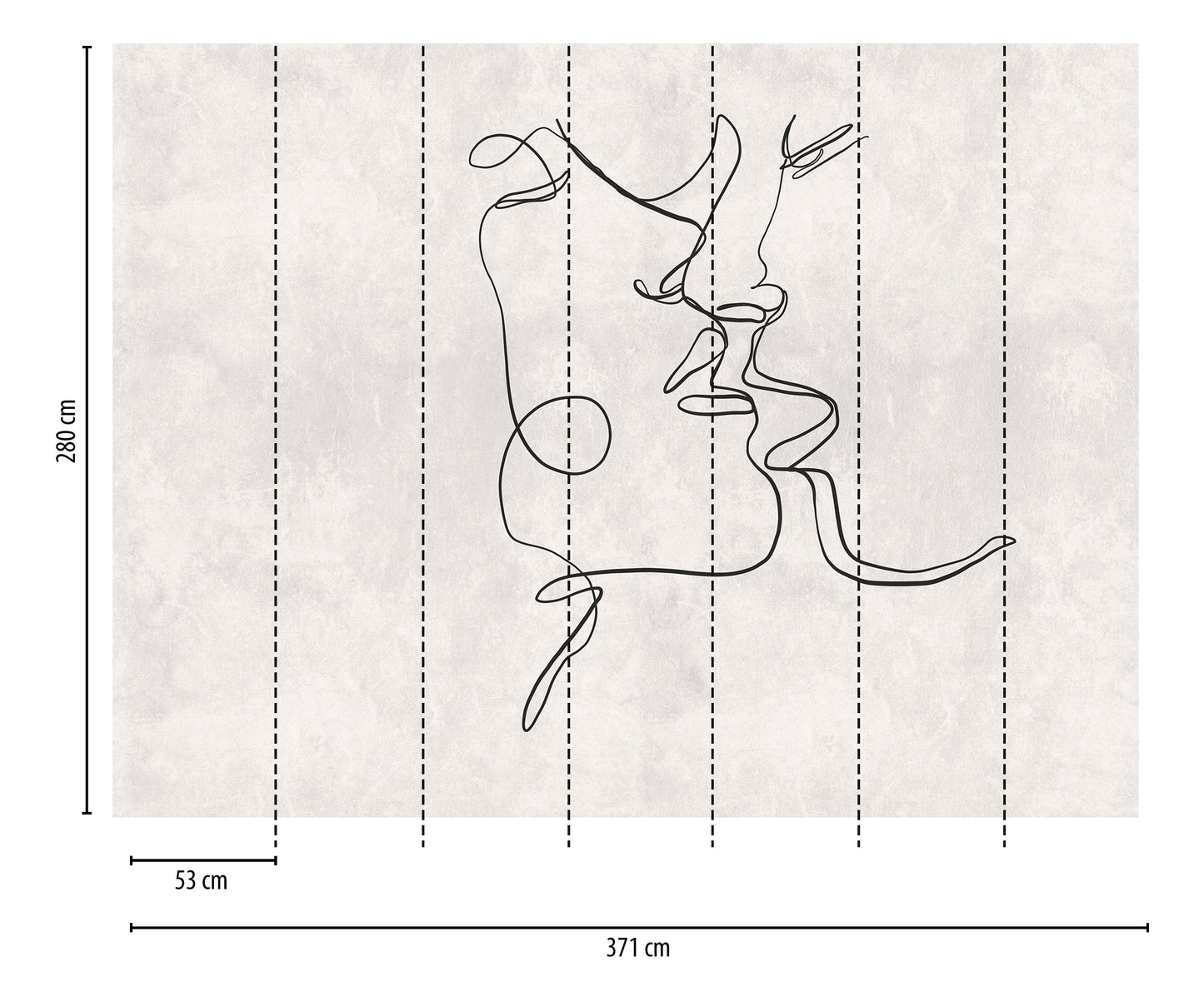 Fototapete Line Art Gesicht Grau - 3,71 m x  2,80 m