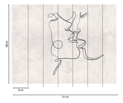Fototapete Line Art Gesicht Grau - 3,71 m x  2,80 m