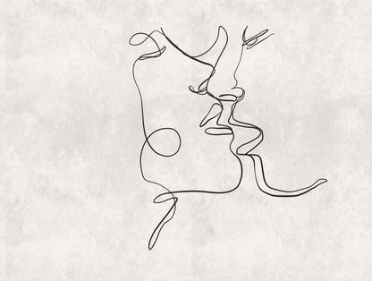 Fototapete Line Art Gesicht Grau - 3,71 m x  2,80 m