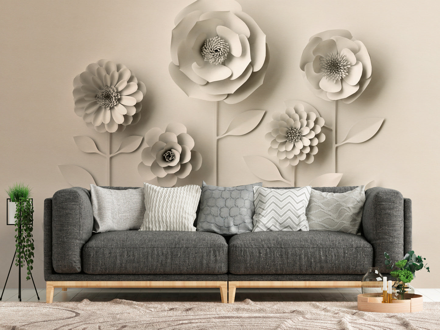 Fototapete 3D Blumen Relief Look – 3,71 m x 2,80 m