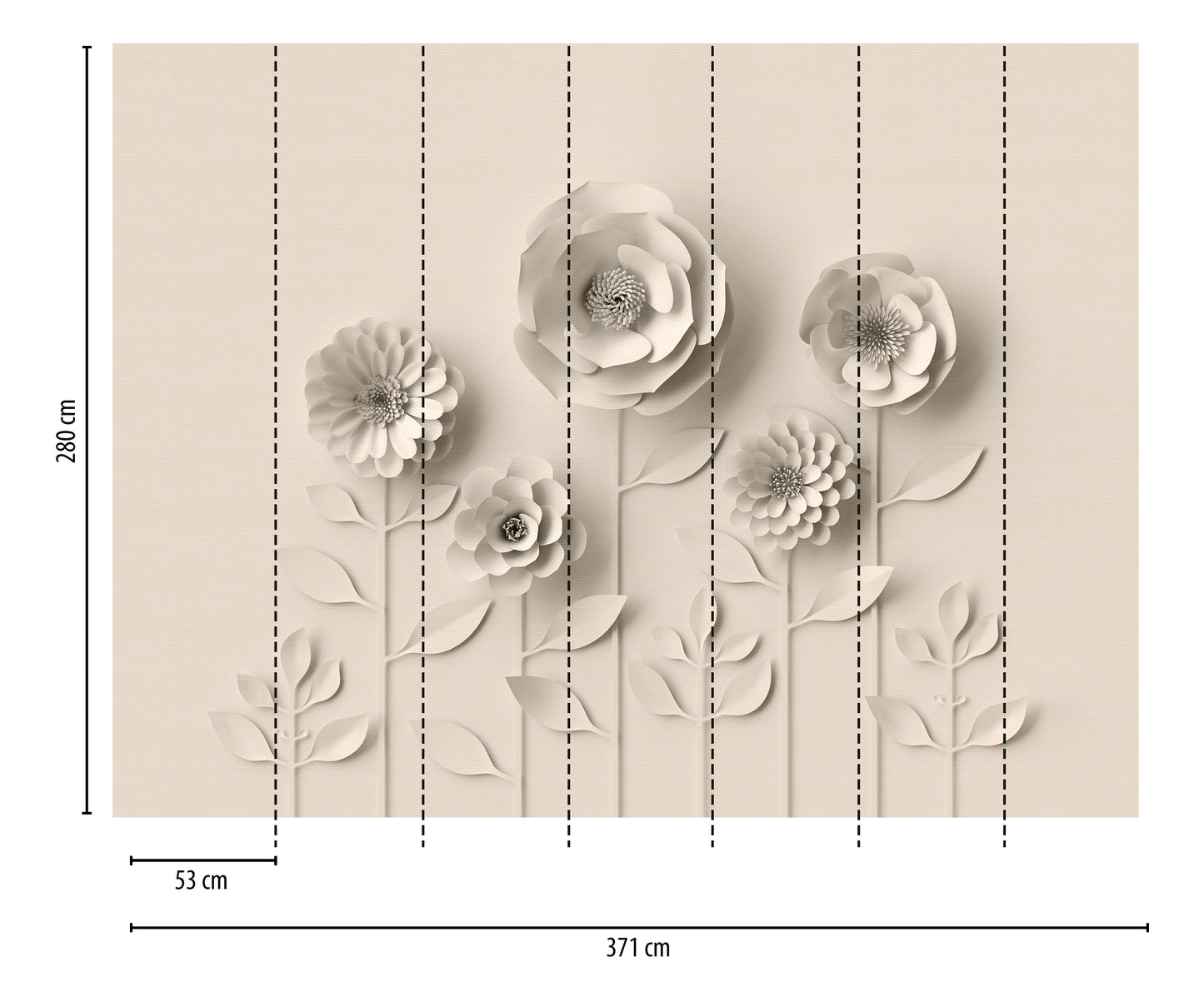 Fototapete 3D Blumen Relief Look – 3,71 m x 2,80 m