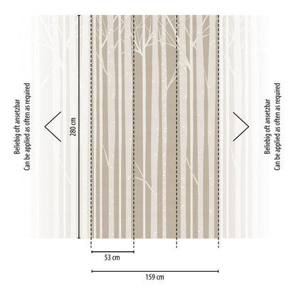 Fototapete Birkenwald Beige Weiß - 1,59 m x 2,80 m