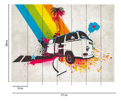 Fototapete VW Bus Bunt - 3,71 m x  2,80 m