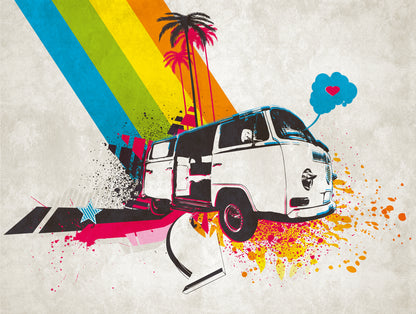 Fototapete VW Bus Bunt - 3,71 m x  2,80 m