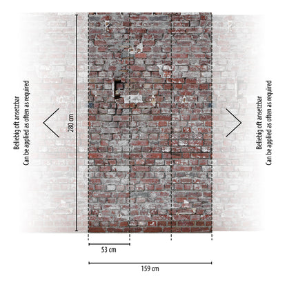 Fototapete Backsteinwand Rot Grau - 1,59 m x 2,80 m