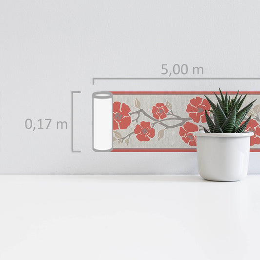 Only Borders 11 Dekobordüre selbstklebend Rot Grau Weiß 5,00 m x 0,17 m