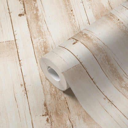Natural Living Vliestapete in Holzoptik Beige Weiß 10,05 m x 0,53 m