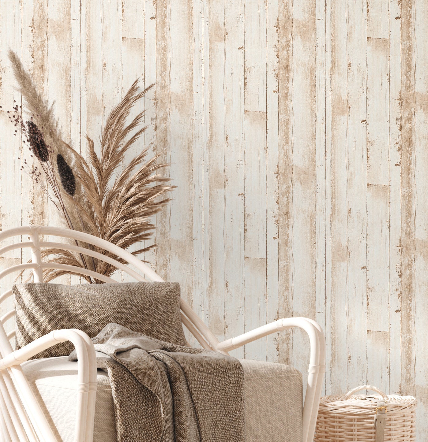 Natural Living Vliestapete in Holzoptik Beige Weiß 10,05 m x 0,53 m