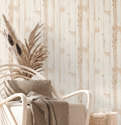 Natural Living Vliestapete in Holzoptik Beige Weiß 10,05 m x 0,53 m