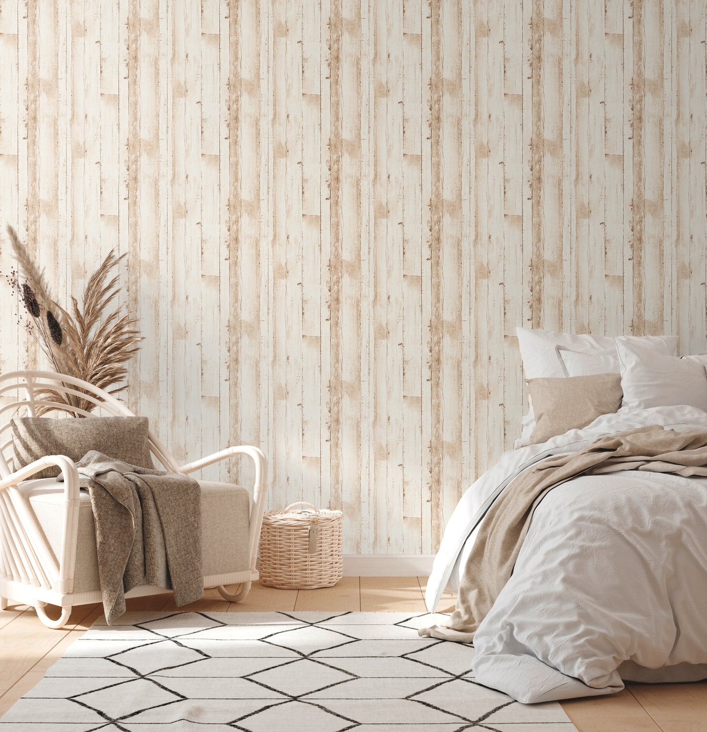 Natural Living Vliestapete in Holzoptik Beige Weiß 10,05 m x 0,53 m