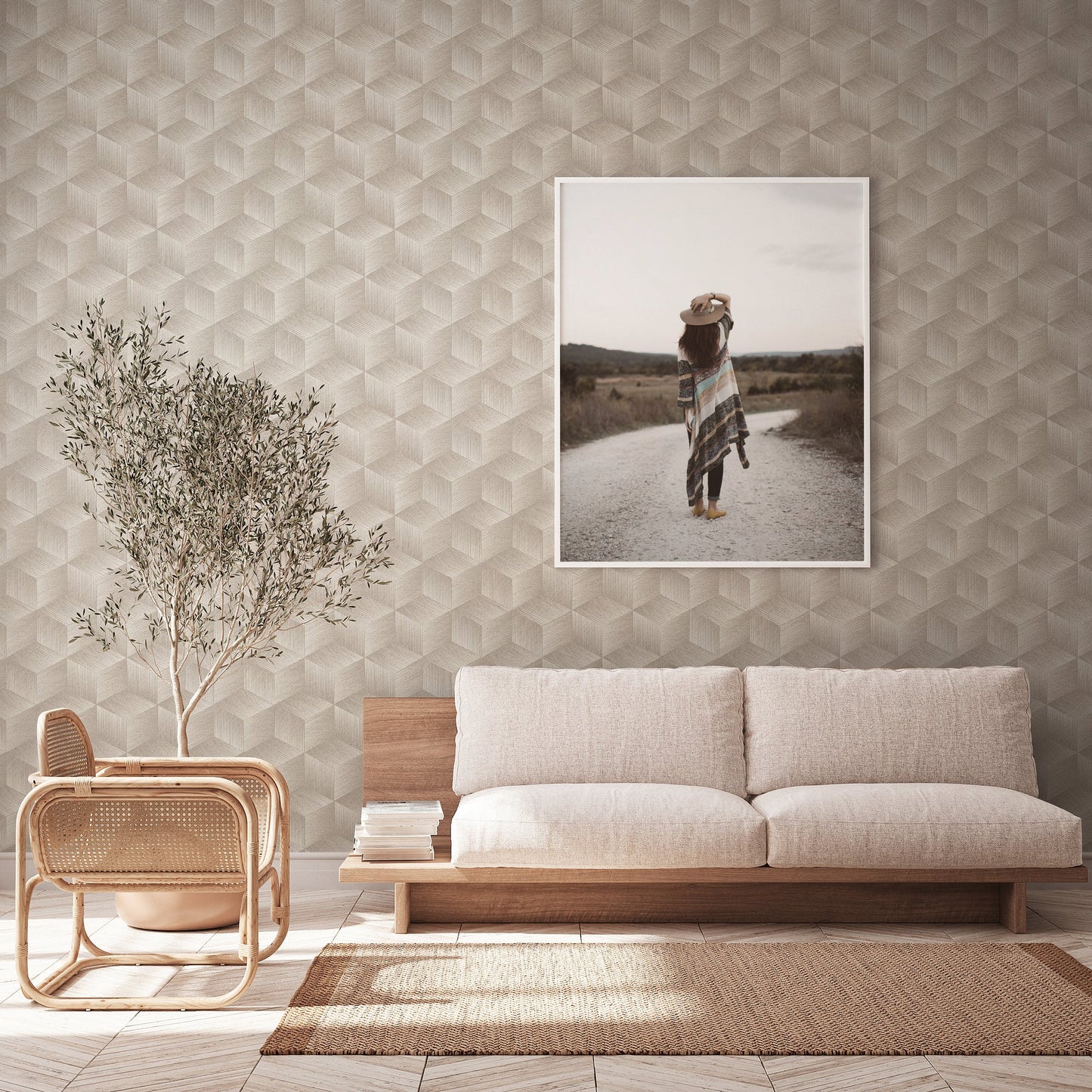 Natural Living Retro Vliestapete Grau Greige Weiß 10,05 m x 0,53 m