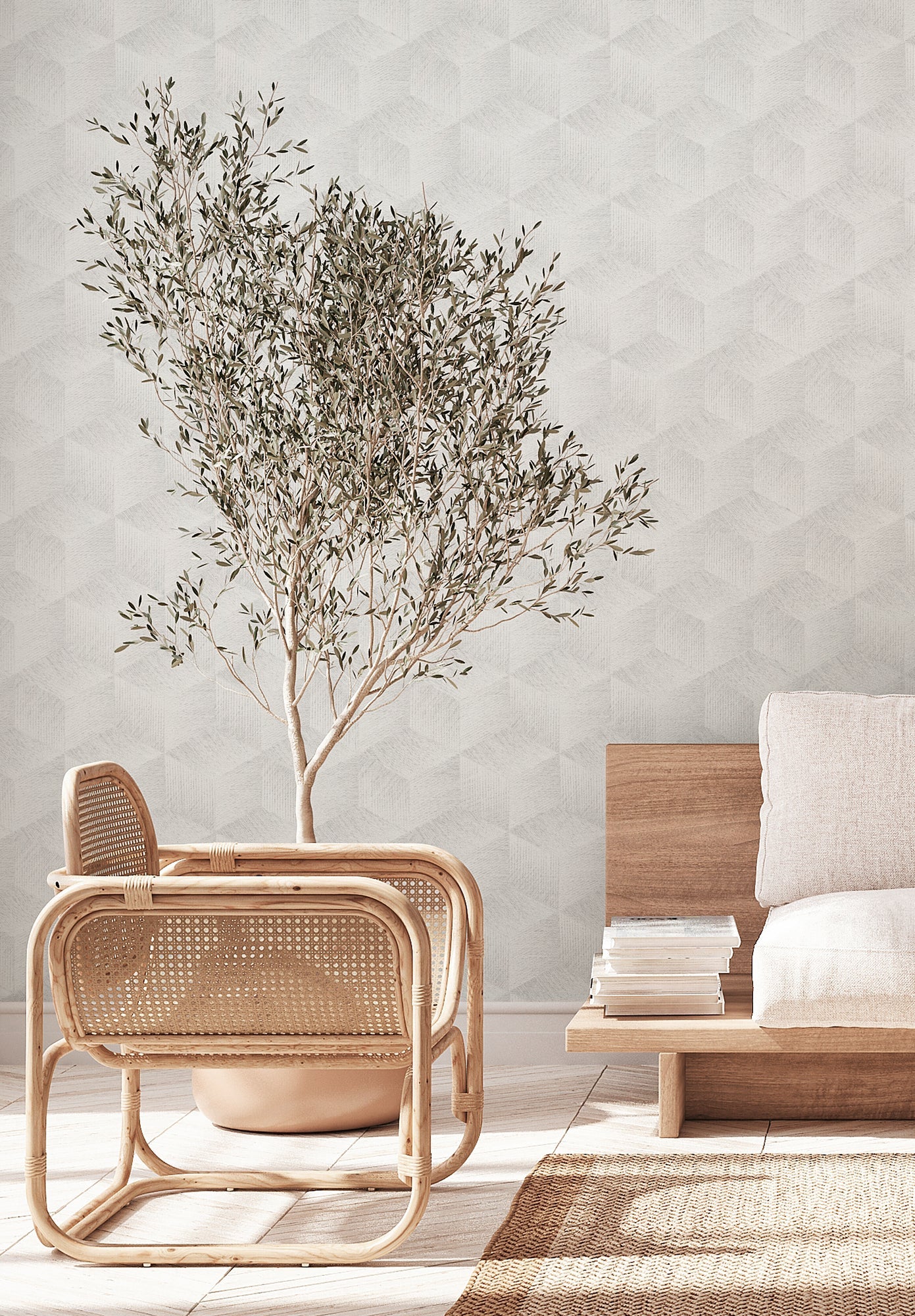 Natural Living Retro Vliestapete Grau Weiß 10,05 m x 0,53 m
