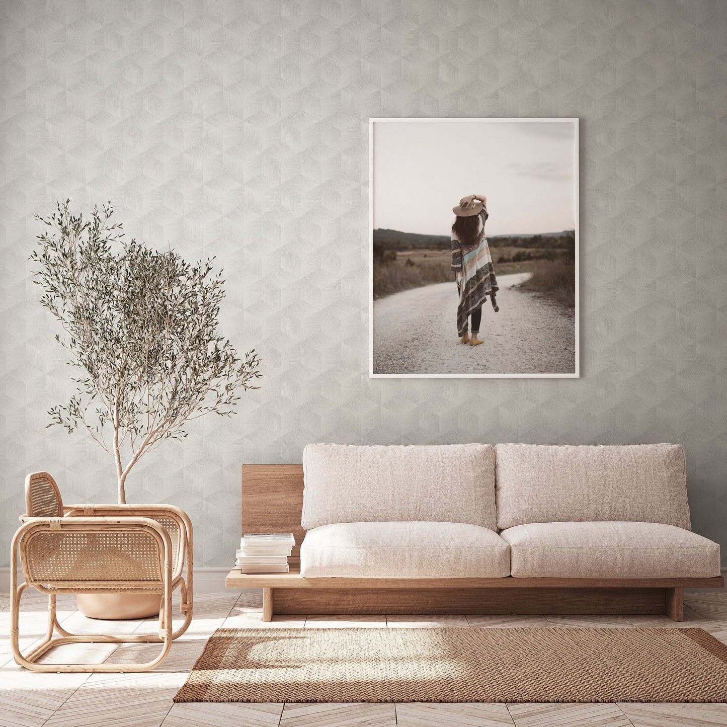 Natural Living Retro Vliestapete Grau Weiß 10,05 m x 0,53 m