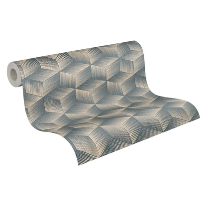 Natural Living Retro Vliestapete Blau Beige 10,05 m x 0,53 m