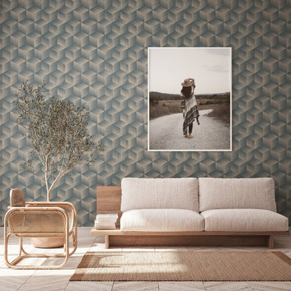 Natural Living Retro Vliestapete Blau Beige 10,05 m x 0,53 m