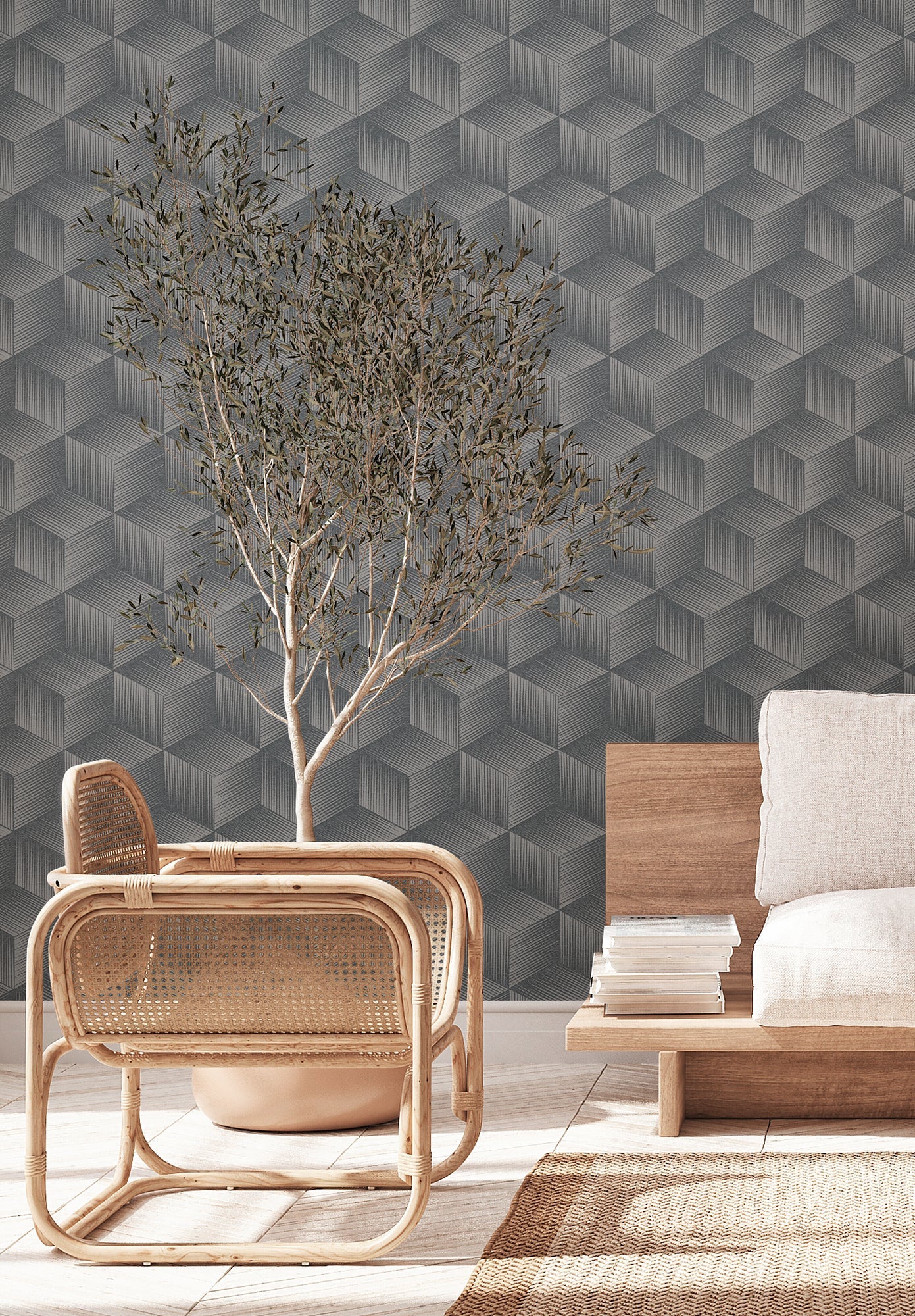 Natural Living Retro Vliestapete Schwarz Grau 10,05 m x 0,53 m