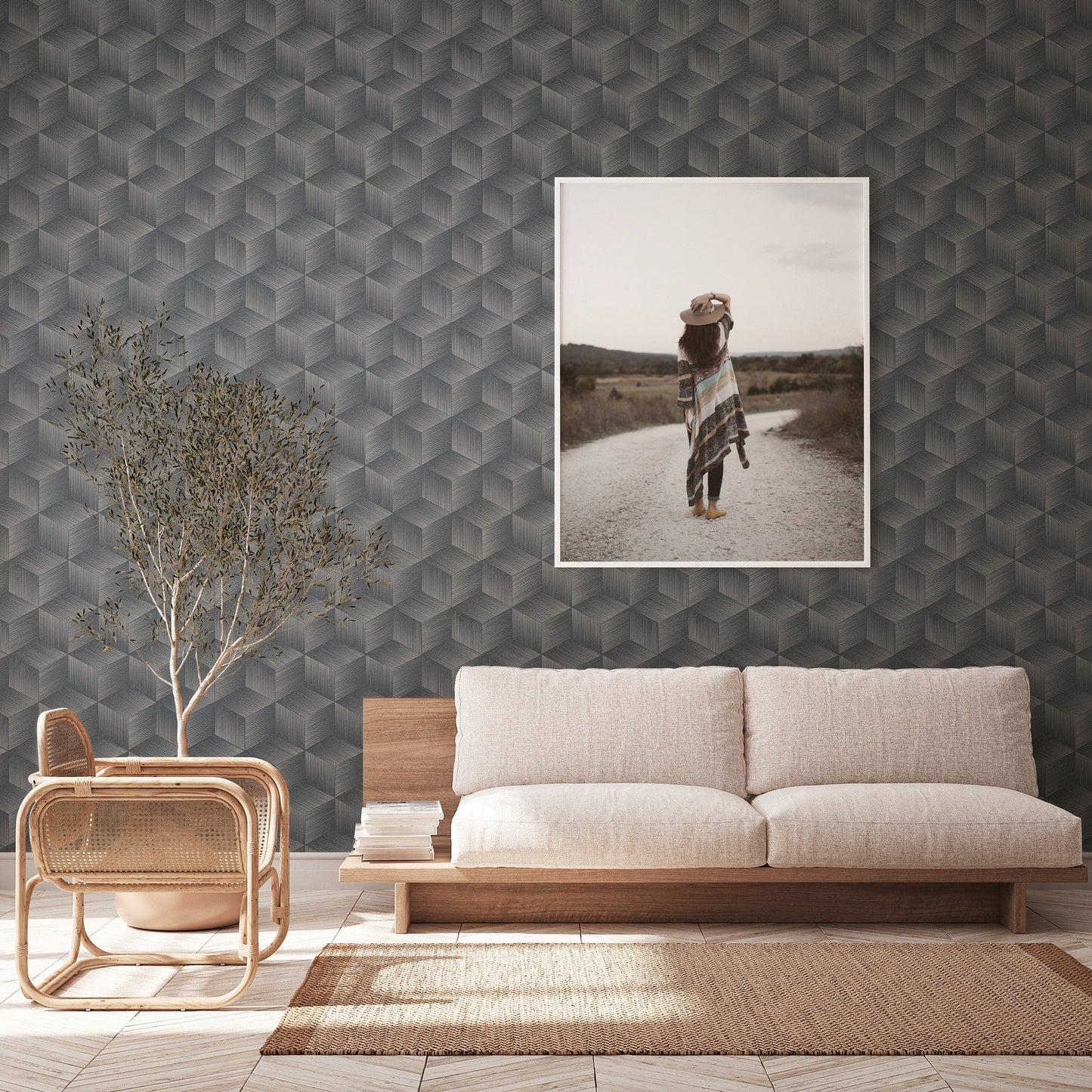Natural Living Retro Vliestapete Schwarz Grau 10,05 m x 0,53 m
