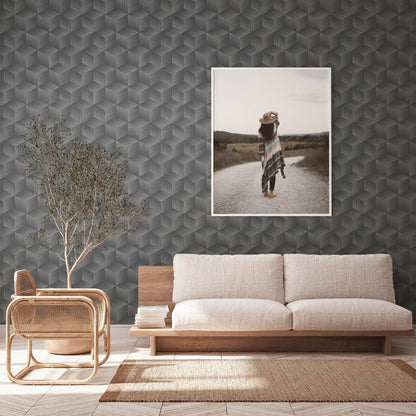 Natural Living Retro Vliestapete Schwarz Grau 10,05 m x 0,53 m