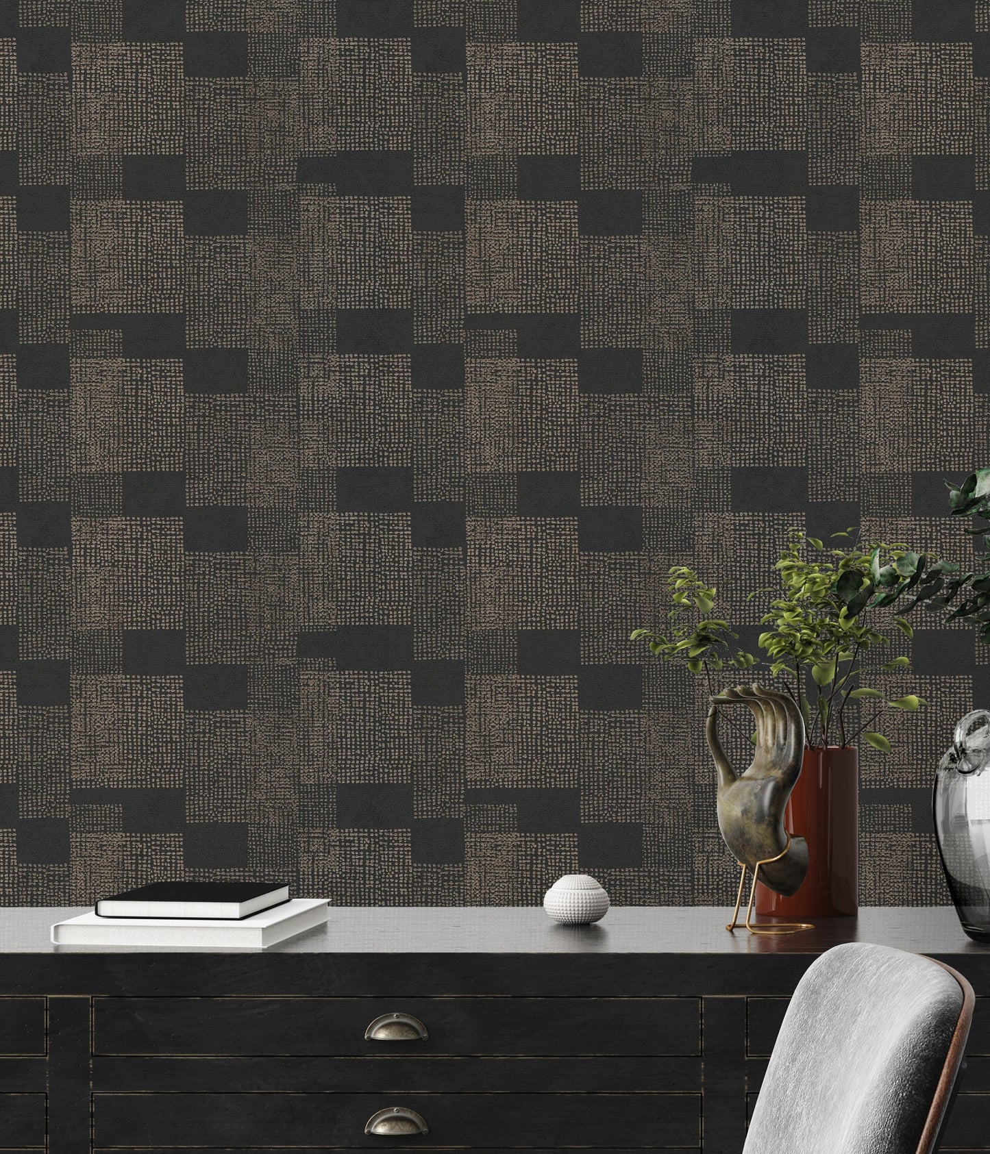 Livingwalls Desert Lodge Geometrische Vliestapete Gold Schwarz 10,05 m x 0,53 m
