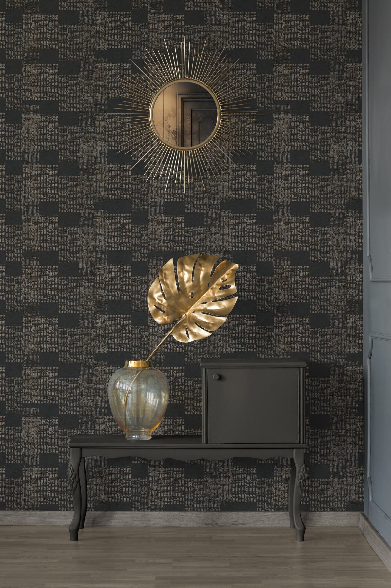 Livingwalls Desert Lodge Geometrische Vliestapete Gold Schwarz 10,05 m x 0,53 m